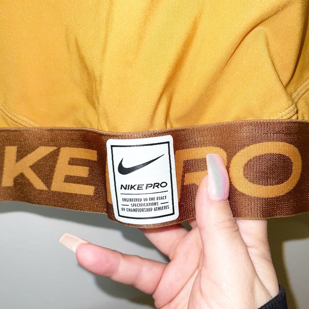 Nike pro Dri-fit Nike mustard yellow high neck longline crop top sports bra - Picture 4 of 9
